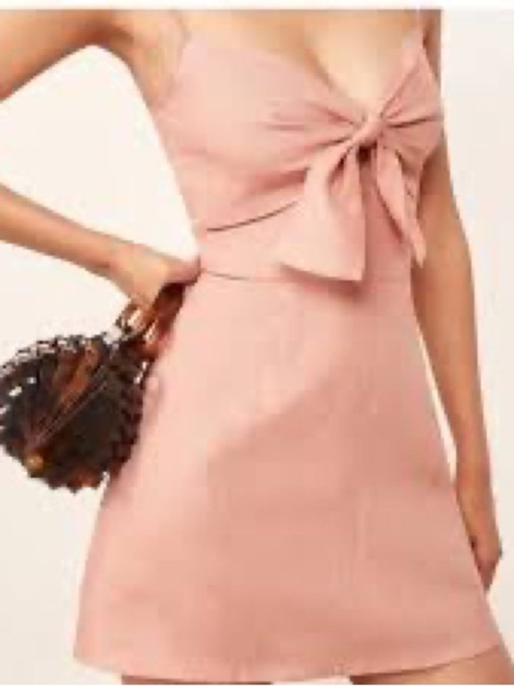 Reformation Pink Linen Bow Mini Dress Size 0 ✨